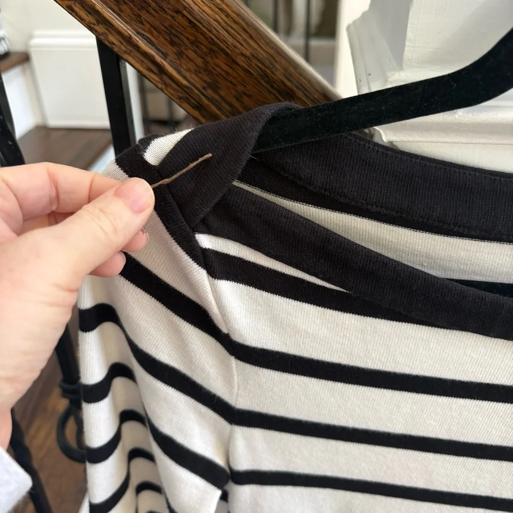 Kate Spade NY Havana White Black Striped 3/4 Sleeve Boat Neck Dress Size S